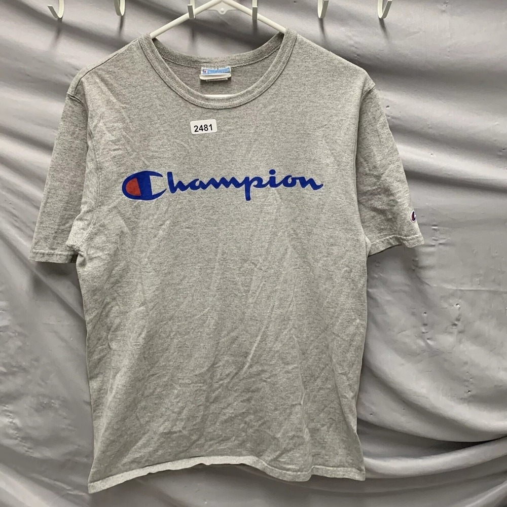 Champion Shirt Adult Large Grey Short Sleeve Graphic Print Men's Pullover